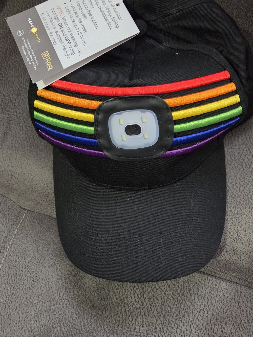 HEAD LIGHTZ Black PRIDE/Rainbow Cap With Front LED Light - Unisex
